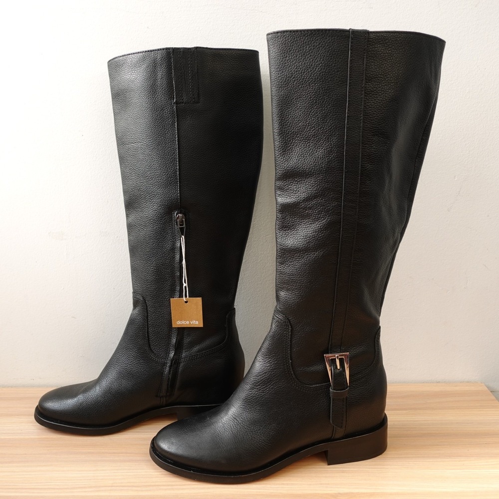 Dolce Vita Women Knee High Boots 10 Black Leather Y2K Tech Waterproof NEW $275